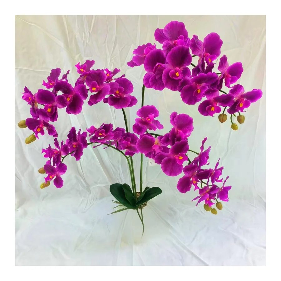 Orquídea artificial 9 cabezas fucsia, sin maceta — 575-1