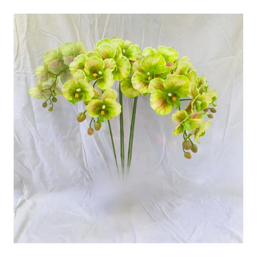 Orquídea artificial 9 cabezas verde, sin maceta — 575-2
